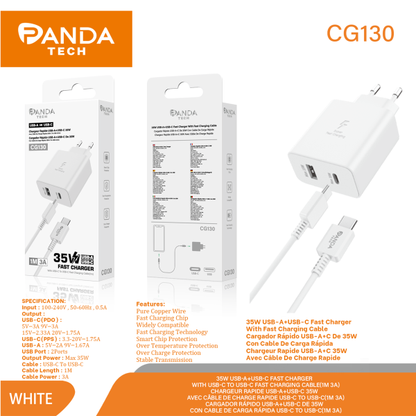Chargeur rapide USB-A et USB-C 33W